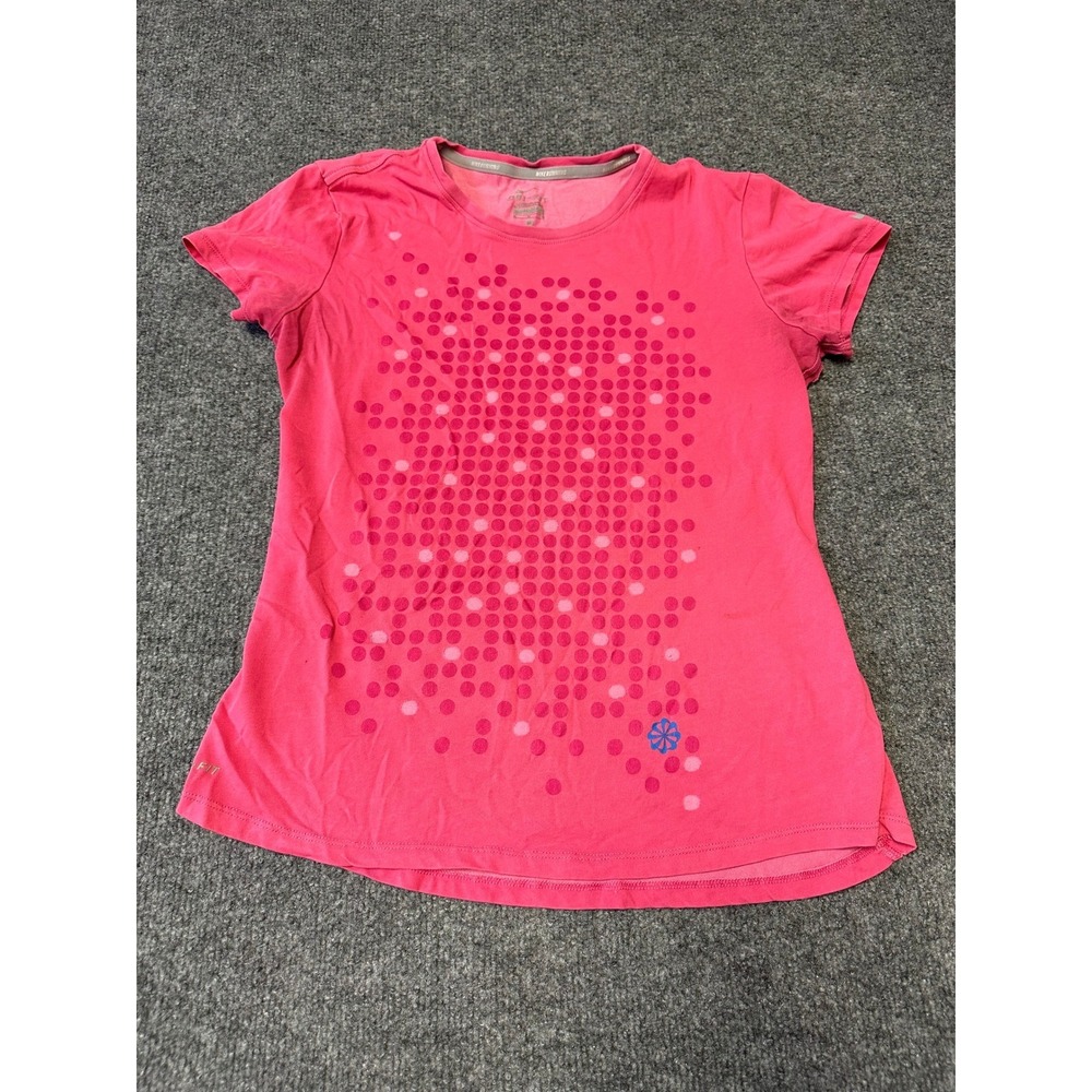 Nike T-Shirt Womens Size M Pink Dri-Fit Graphic Dot Short Sleeve Running Top